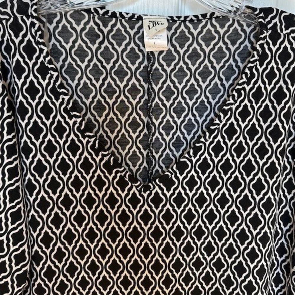 Sew in Love Women's Black White Geometric Print Long Sleeve Tunic Blouse LG